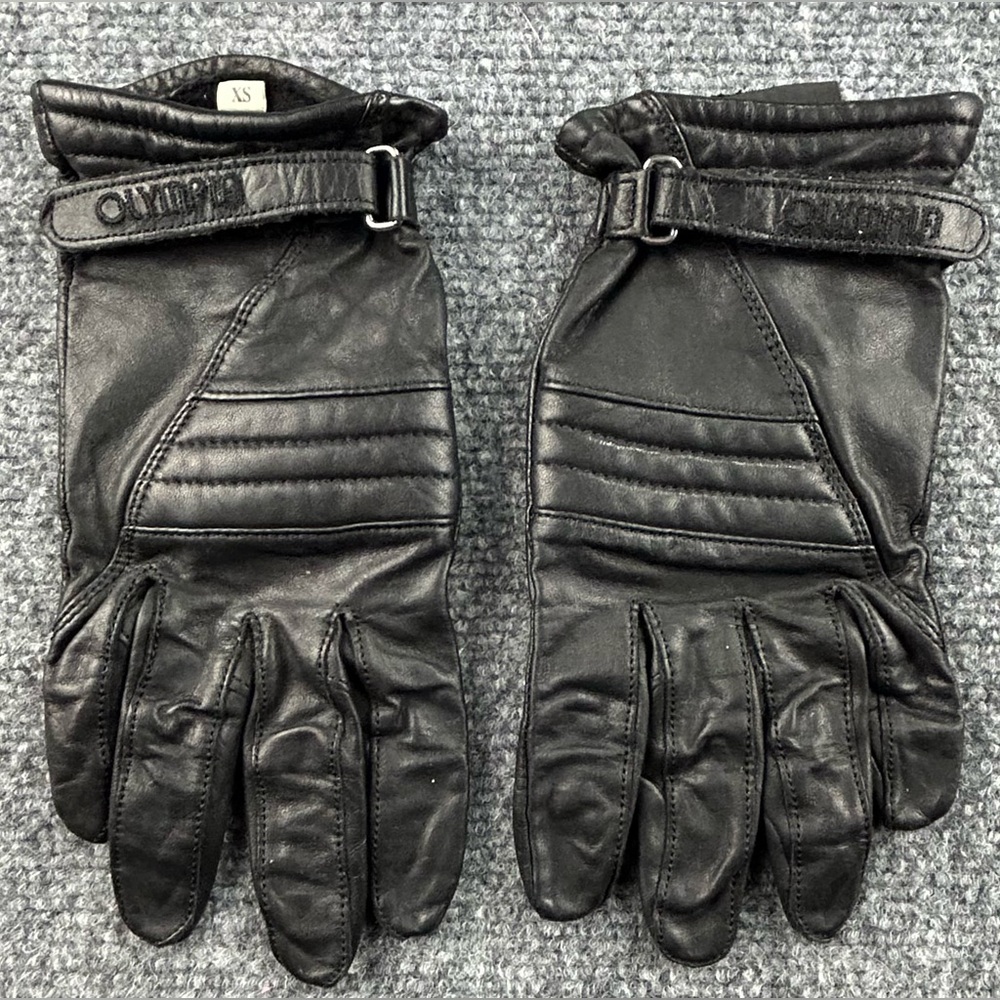 Olympia Black 100% Leather Motorcycle Gloves Mens Size XS Palm Lining